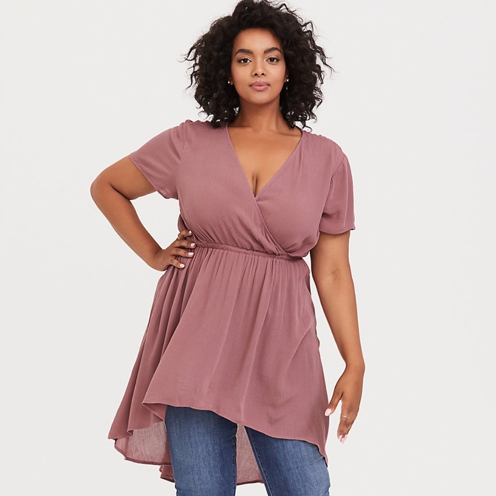 Torrid Gauze Surplice Hi-Lo Babydoll Tunic Walnut
